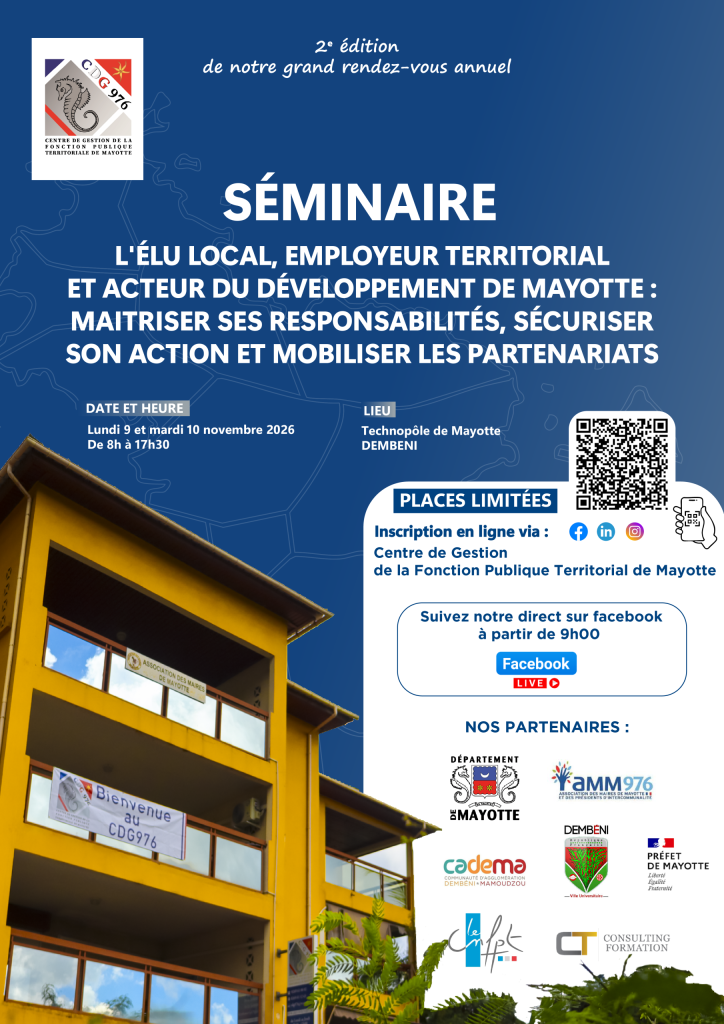 Le Séminaire de l’élu local 2026 prévu à la Technopole de Dembéni les 9 et 10 novembre